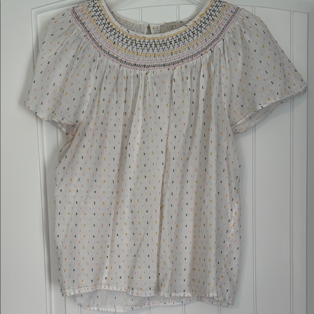 LOFT Women's White Embroidered Top
